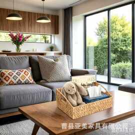 北欧风草编收纳篮化妆品置物篮家用杂物整理篮客厅玩具零食储物篮
