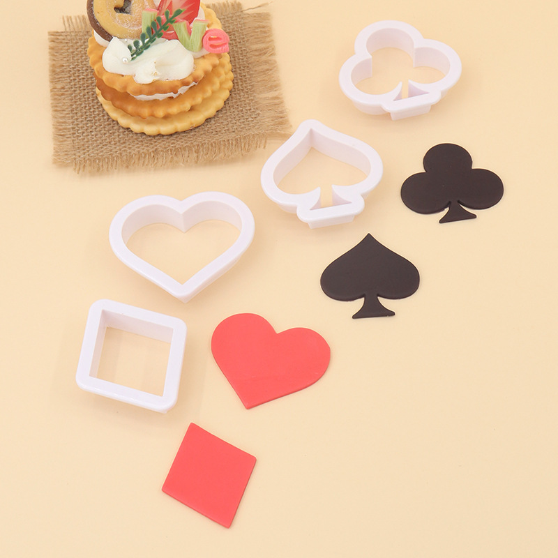 Nuevo 4 unids poker impresión en color molde de corte melocotón negro amor pastel galleta repujado DIY hornear suministros
