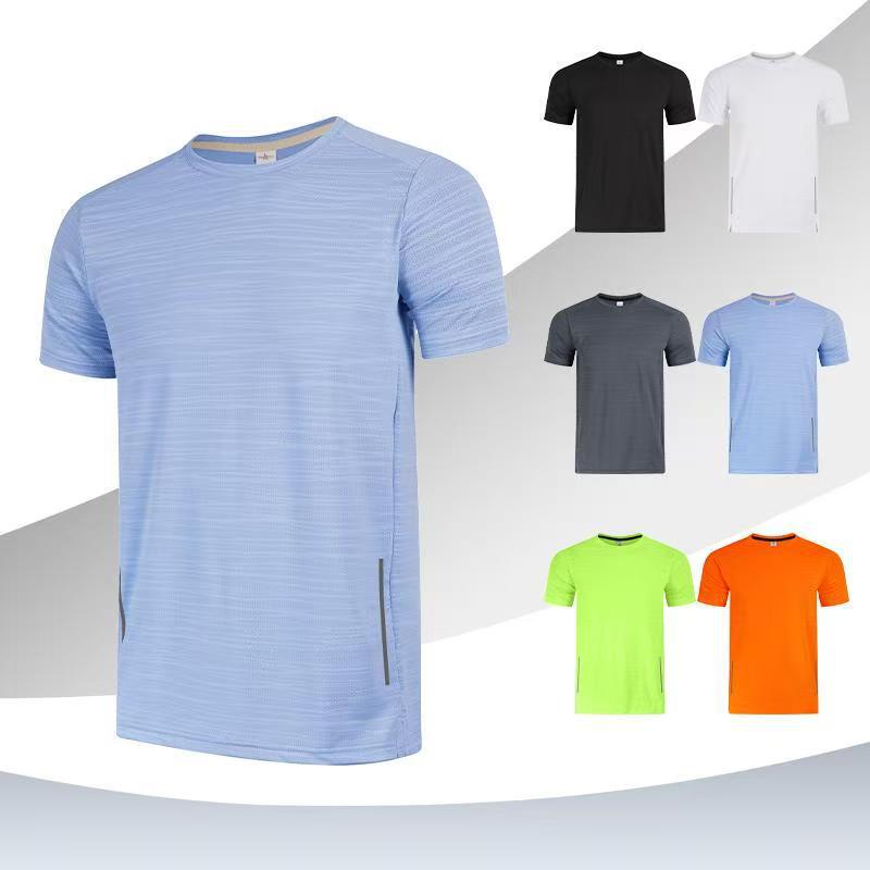 Cross-Border Summer Men's Short-Sleeved Loose-Fitting Quick-Drying Breathable Sports Tops Round-Neck Running Shirts Fitness Tops Casual Wear