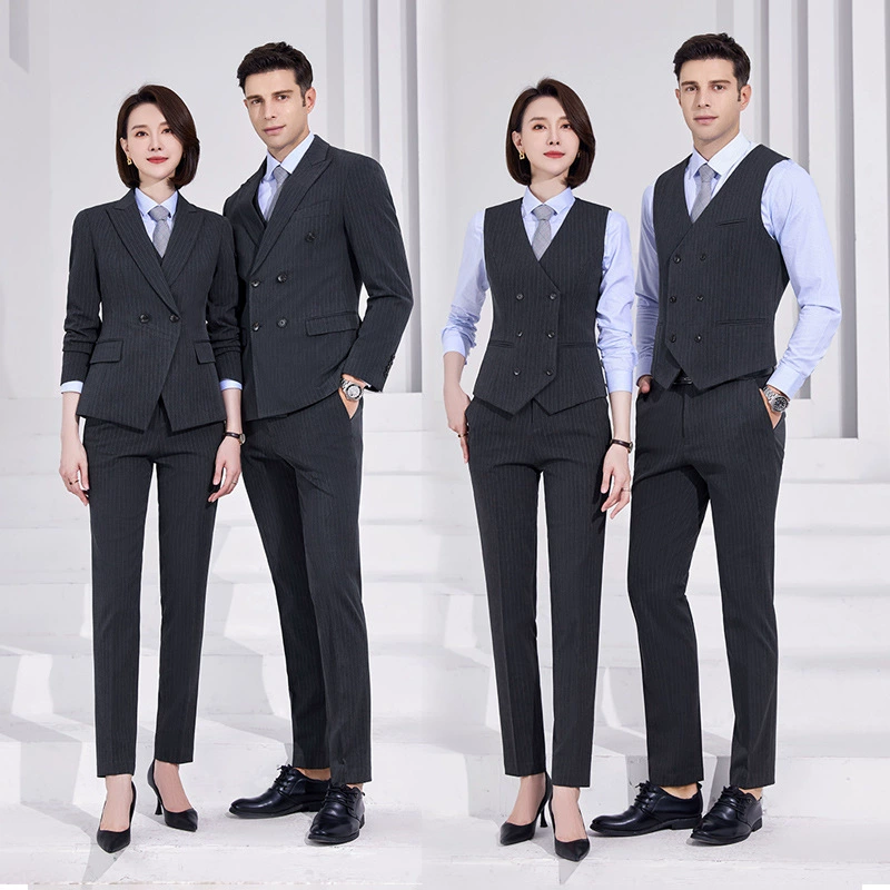 Высококачественный двубортный костюм в полоску, темпераментное платье, эластичная деловая одежда, деловой Рабочий костюм для юриста