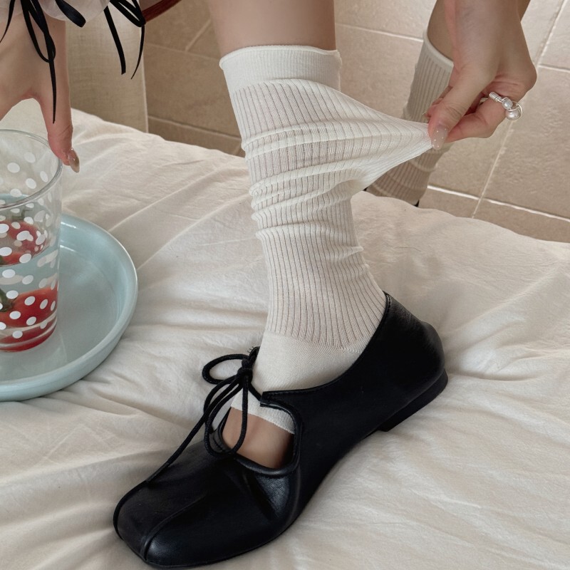 White ballet-style autumn footless socks, open-toe calf socks, thin breathable leg warmers, flip-flop socks, stacked sock covers