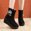 7728-C1 new ethnic wind embroidery boots 6.5 cm high-heeled cloth boots autumn and winter ancient wind cotton boots