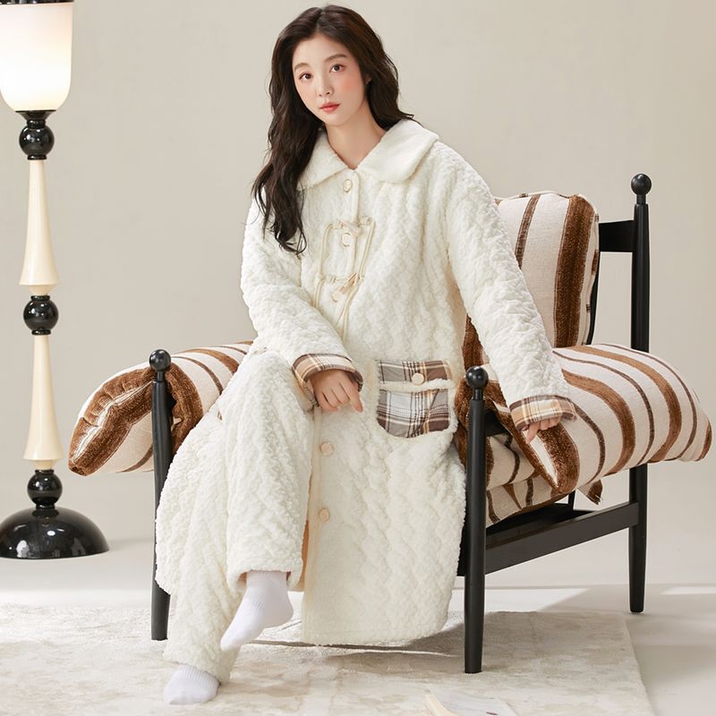 Winter Mink Fur Three-Layer Quilted Thickened Warm Robe Quilted Robe Set Pajamas Can Be Worn Outside
