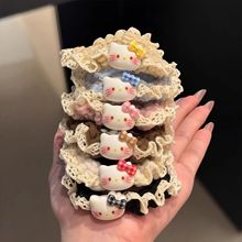 秋冬蕾丝花边KT猫发圈少女卡通百搭马尾小肠圈高颜值毛线针织发绳