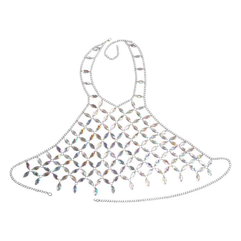 Europeo y americano transfronterizo nuevos accesorios de moda multi-capa colgante collar colorido acrílico chaleco cuerpo ropa cadena