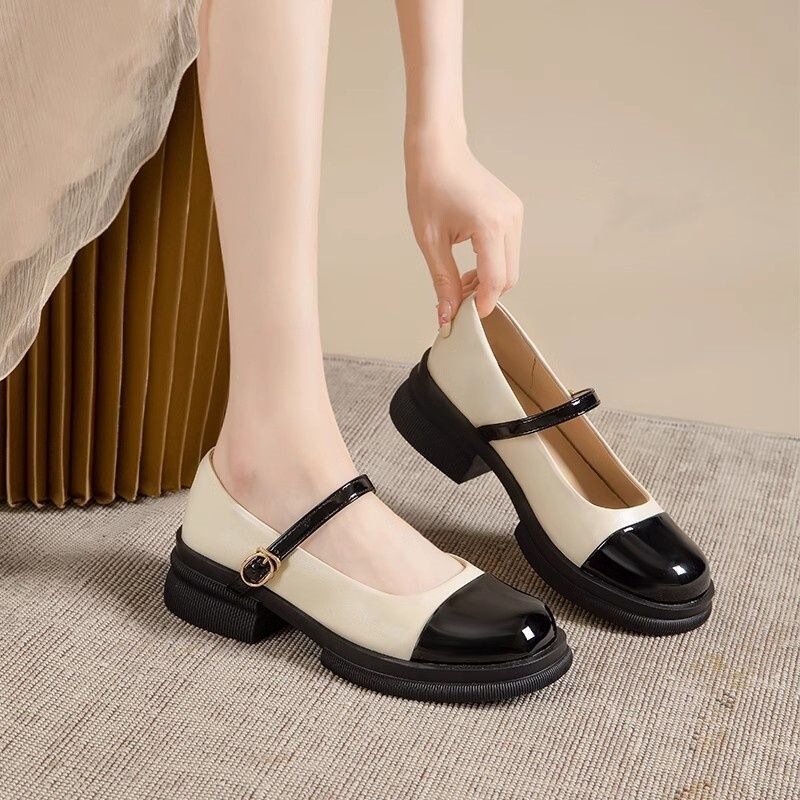 3cm High Heel Women's Shoes 2026 Mary Jane Shoes Autumn New Spring Leather Shoes Sandals Versatile French Style Thick-Soled Single Shoes 3cm High Heel Women's Shoes 2026 Mary Jane Shoes Autumn New Spring Leather Shoes Sandals Versatile French Style Thick-Soled Single Shoes