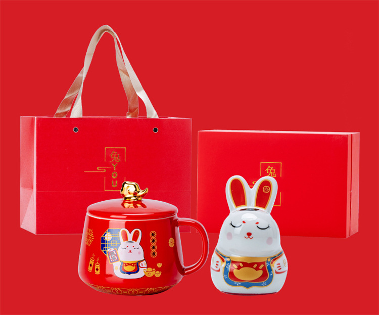 Taza de cerámica de Wenchuang, taza de conejo de jade, taza de café, taza de agua, logotipo tallado