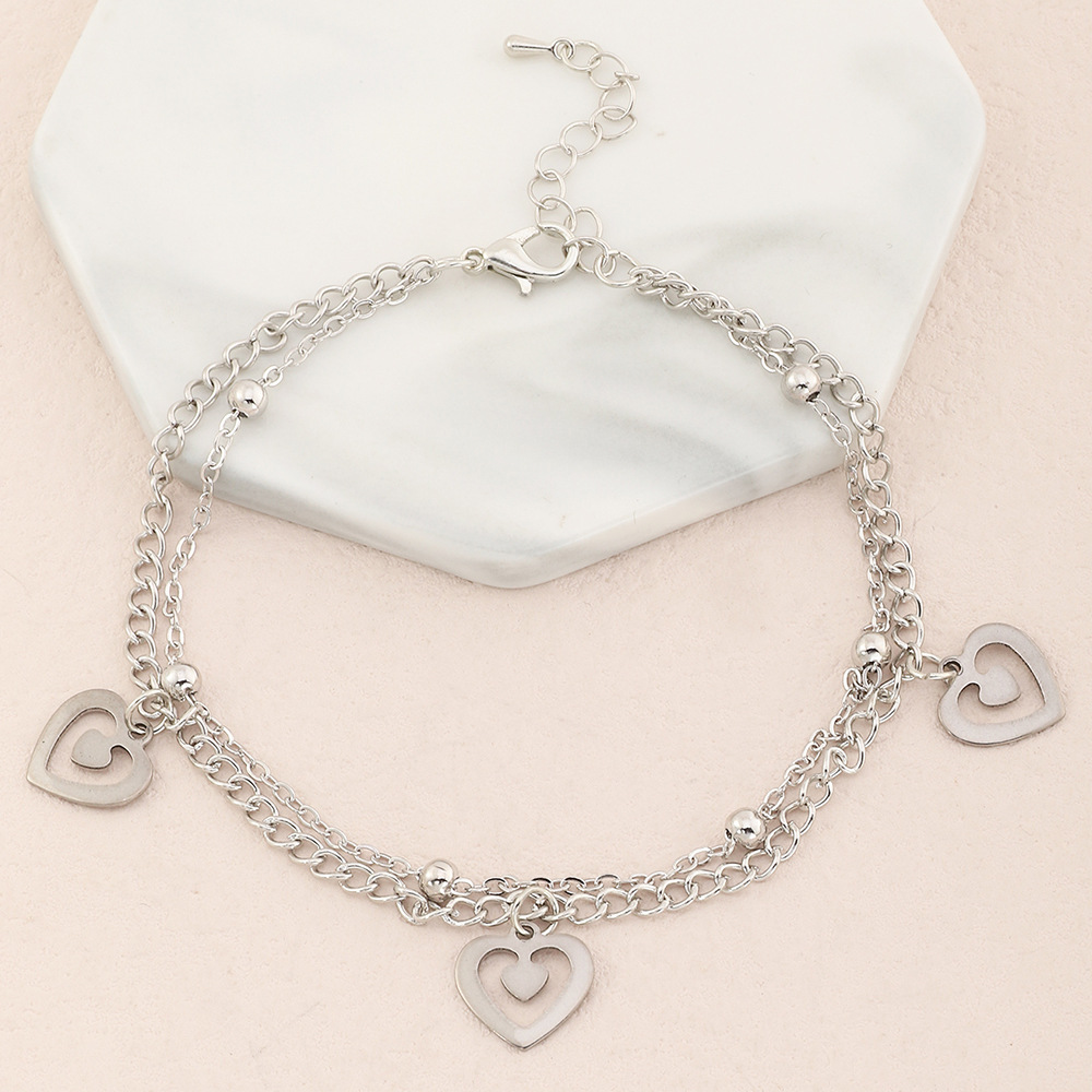 European and American Anklet Butterfly Pendant Metal Heart Hollow Double Anklet