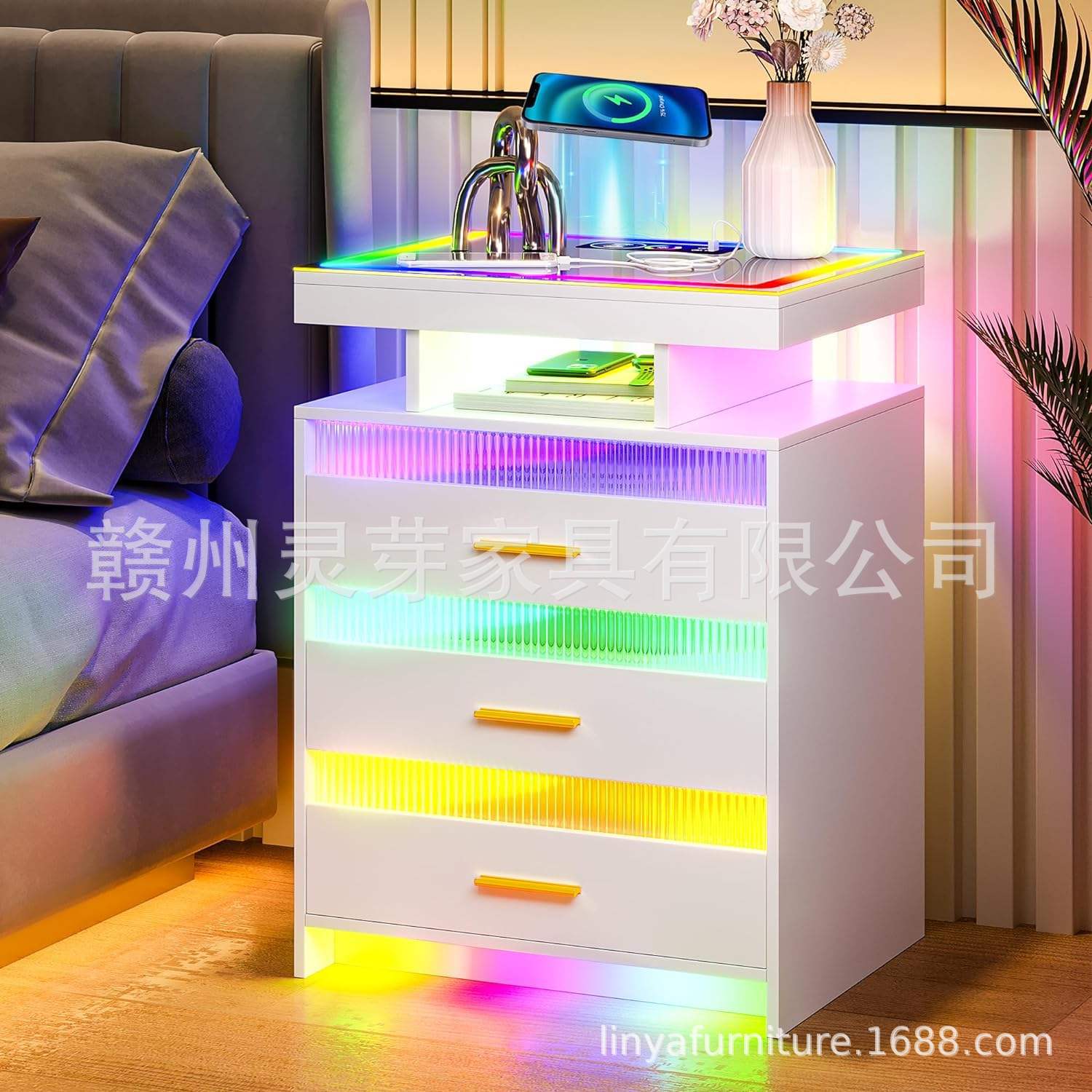 Amazon venta caliente de muebles de tablero con diodos luminosos recargables mesas de cama fábrica de comercio exterior al por mayor