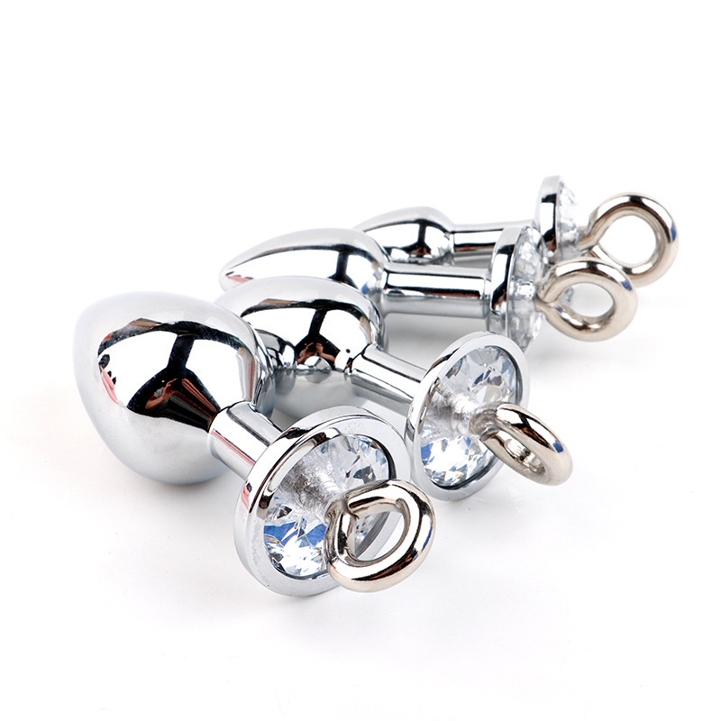Metal Anal Plug with Diamond-Studded Pull Ring, Silver Aluminum Alloy, Wearable Design — detail image 16