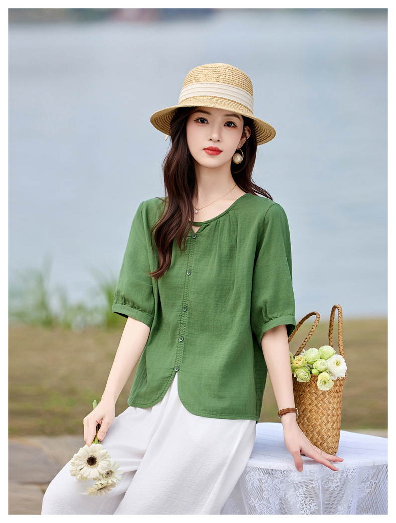 Bộ sơ mi phối quần ống đứng hai mảnh phong cách tân cổ điển MM6615 — màu sắc, xanh lá cây chi tiết 14