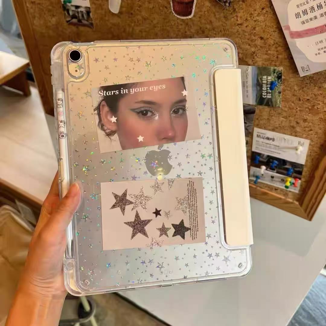 Estrellas de tarjeta espalda iPad Air8 funda pro2025 triple + Y plegado soporte horizontal y vertical 11 / 12 con bolígrafo