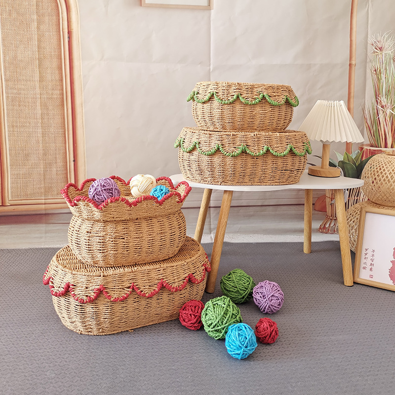 Cesta de almacenamiento de tela de caña con cubierta de tela