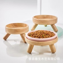 防打翻猫粮增高架保护颈椎橡木架家用木制小型宠物碗底座