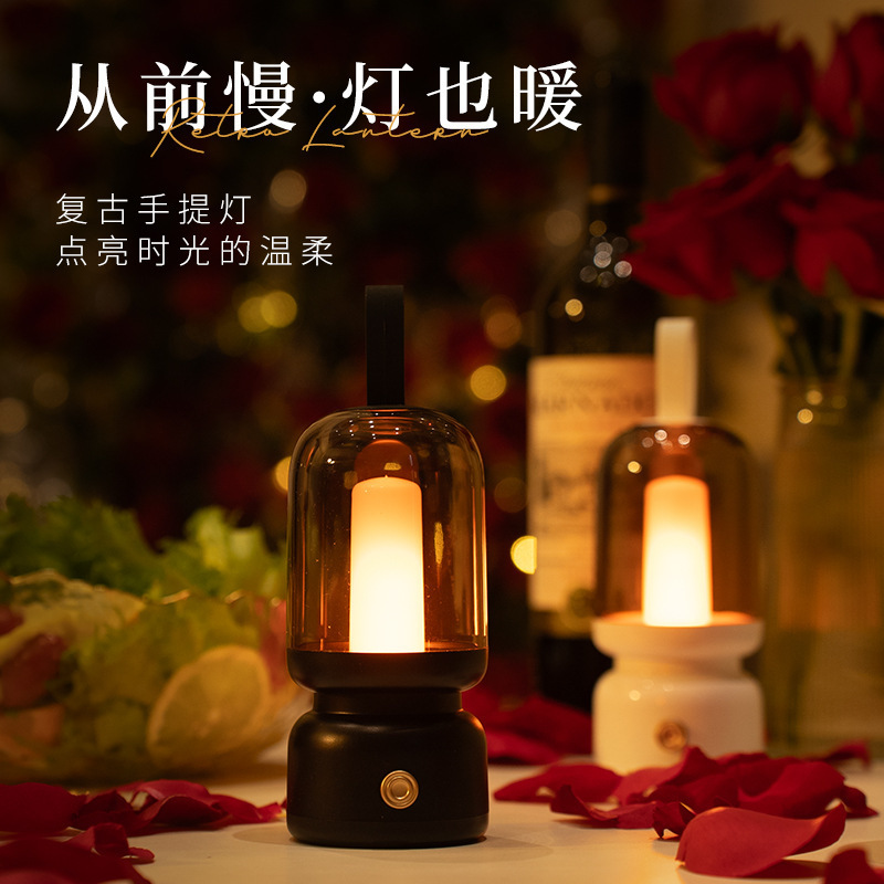 Retro Satchel Lamp Rechargeable Led Night Light Creative Bedside Table Lamp Eye Protection Bedroom Decoration Atmosphere Lamp Ornament Lamp