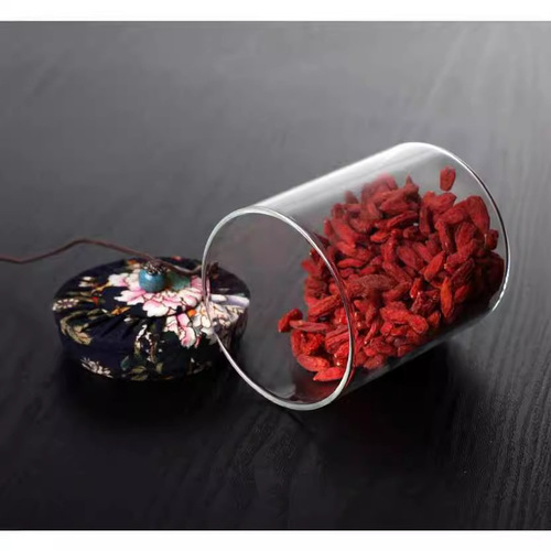 Heat-resistant glass tea can, straight cloth cover, dried fruit, grains, scented tea, sealed storage can, transparent bottle