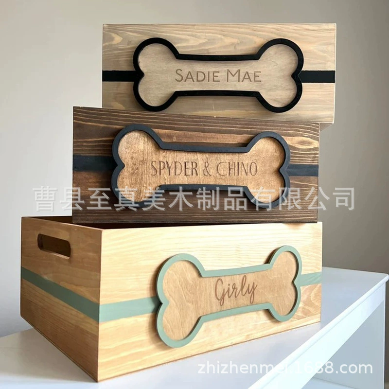 Деревянная коробка для игрушек для собак, коробка для корма для домашних животных, деревянная коробка для хранения игрушек для кошек и собак, одежда для собак, деревянная коробка