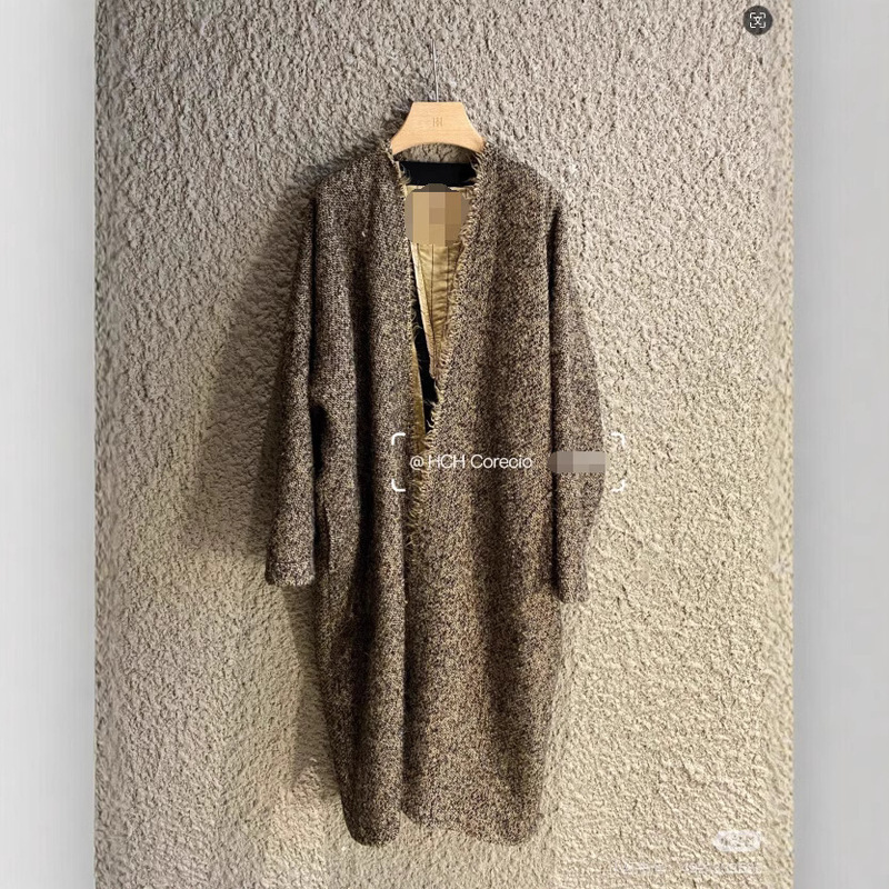 New Autumn and Winter Woolen Outwear Heavy-Duty Brushed Wool Blend Loose Shawl Hooded Long Outwear