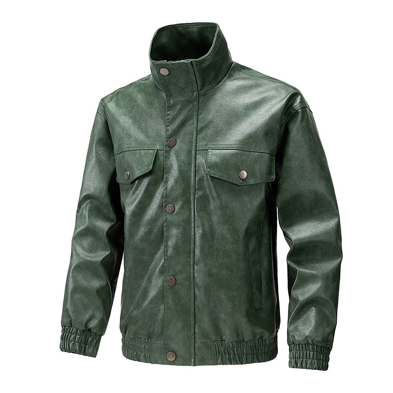 Chaqueta de cuero PU de estilo americano de hombre chaqueta de hombre primavera y otoño nuevo cuello vertical chaqueta de motocicleta universal chaqueta de moda chaqueta