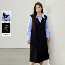 【时髦撞色拼接领口叠穿连衣裙】纤莉秀大码女装胖mm2025春装新款