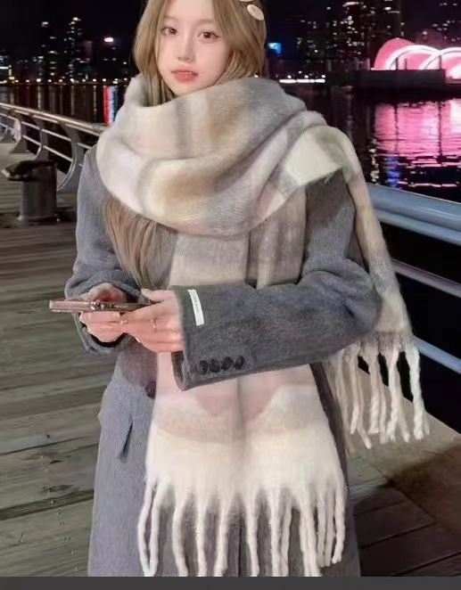 Écharpe en mohair douce et moelleuse de couleur unie pour femme, châle chaud et épais en cachemire polyvalent, nouvelle collection automne hiver_voghion.com