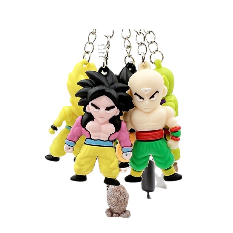 (2개) 새로운 애니메이션 드래곤 볼 키 체인 펜던트 PVC 부드러운 고무 인형 자동차 장식품 가방 펜던트 인형 선물