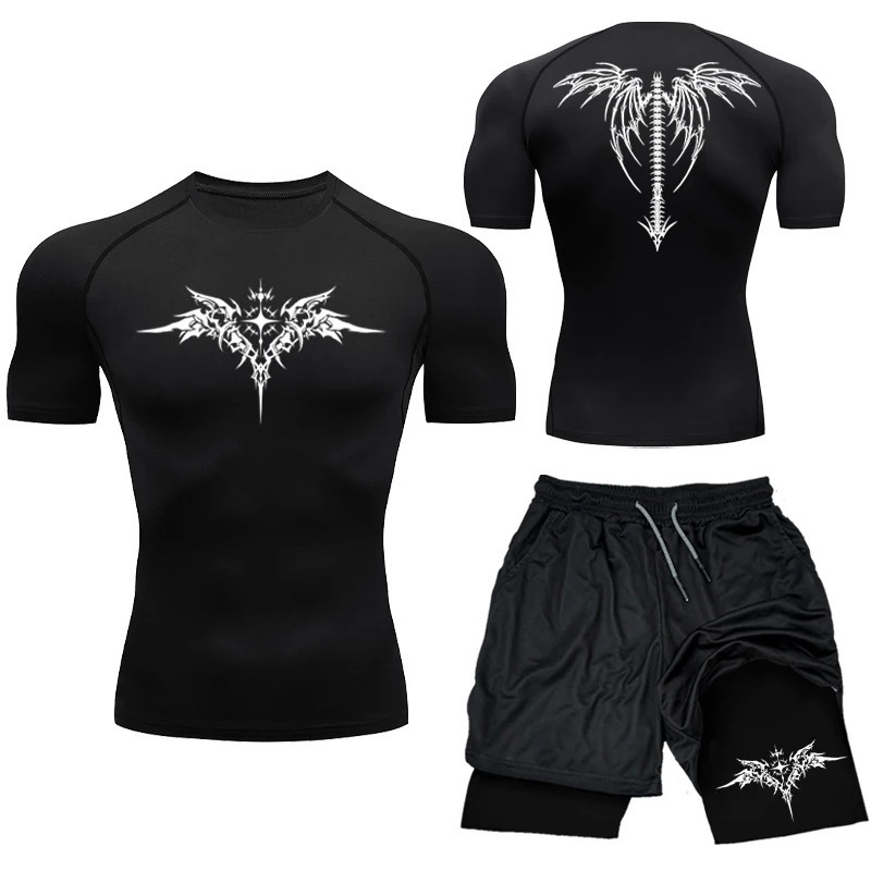 New Mma Boxing Compression Set Men's Sportswear Quick-Dry Fitness Shorts T-Shirt Running Workout Tight-Fitting