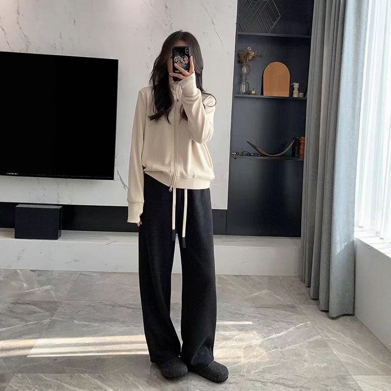 韩版德绒拉链长袖打底衫女2025新款秋冬宽松显瘦立领卫衣开衫外套|undefined