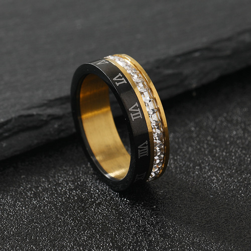 Korean version of cross-border titanium steel ring for women niche star-studded diamond rotatable Roman numeral ring stainless steel jewelry