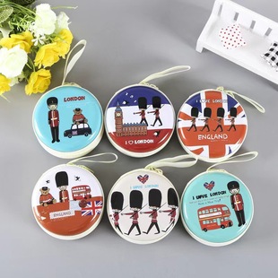 New Tinplate Coin Purse Mini Children Round Zipper Bag Cartoon Coin Bag Headset Key Storage Bag
