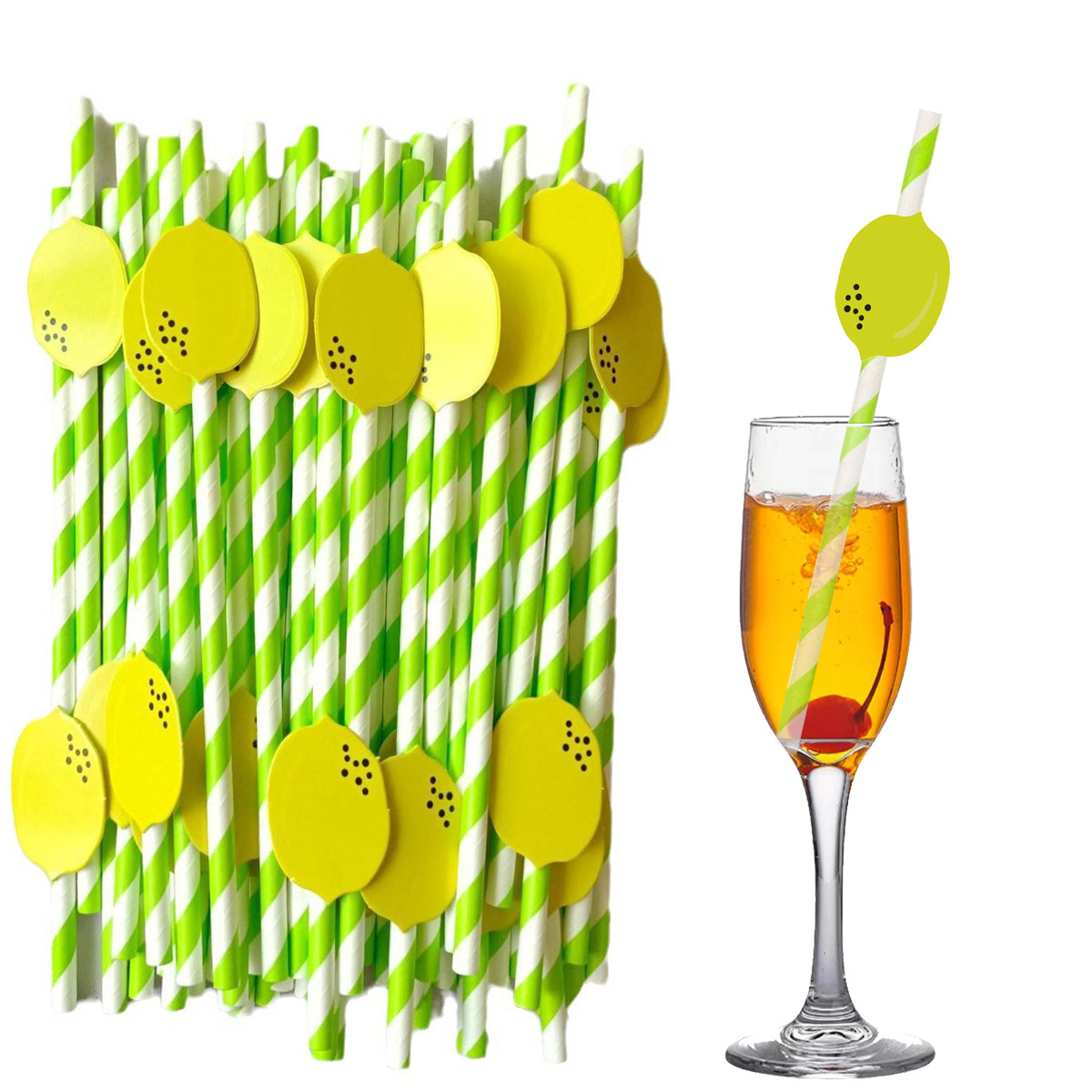 Fiesta transfronteriza suministra paja de fruta creativa carambola paja de cal Maxi paja de papel desechable en lote de stock