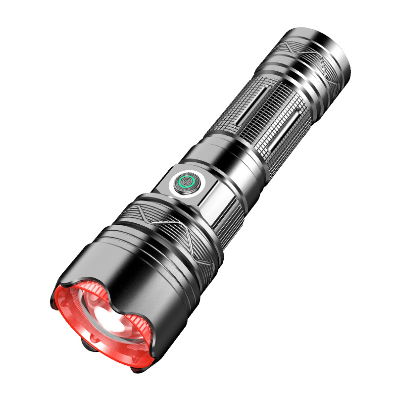 LCD digital linterna eléctrica láser blanco aleación de aluminio telescópica zoom linterna luz fuerte tiro largo linterna generación pelo