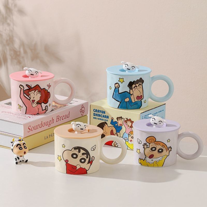 Crayón pequeño nuevo taza de cerámica de agua casera con taza de tapa de alto valor facial taza de pareja encantadora taza de oficina