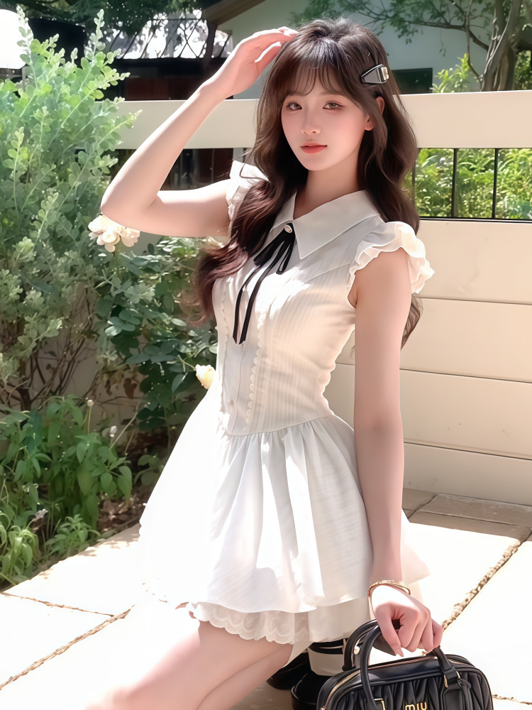 2026感蝴蝶结系带小众不撞款连衣裙女温柔风蕾丝拼接显瘦短裙女装