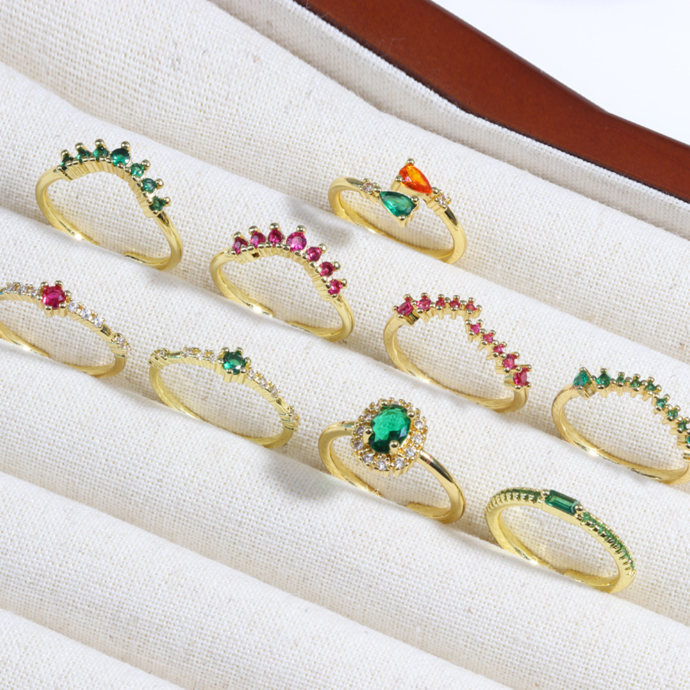 Holiday, Daily Occasion Brass 18K Gold Plated Plating Inlay Solid Color Zircon Open Rings