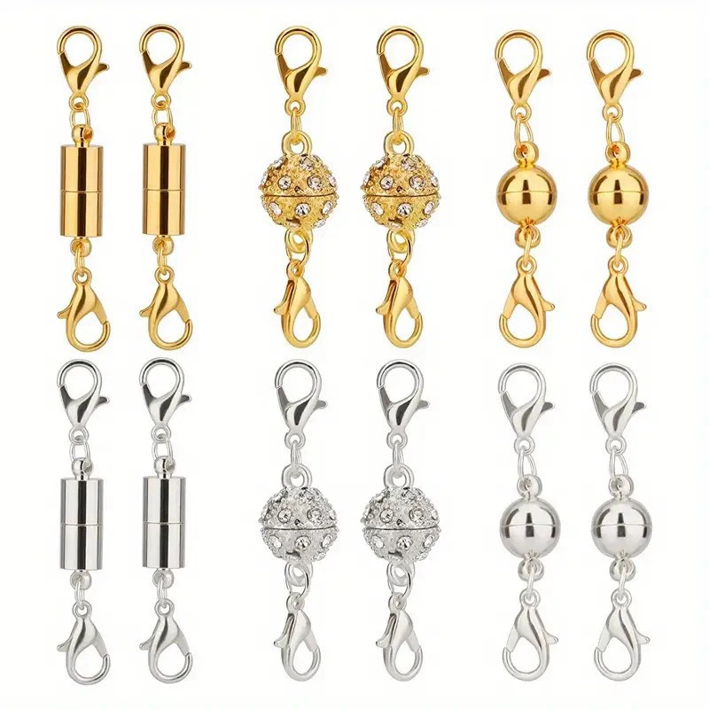 国境を越えた売れ筋ジュエリーアクセサリー12点セット、ネックレスバックル、ブレスレットバックル、ダイヤモンドボールマグネットバックル、円筒ボール磁気|undefined