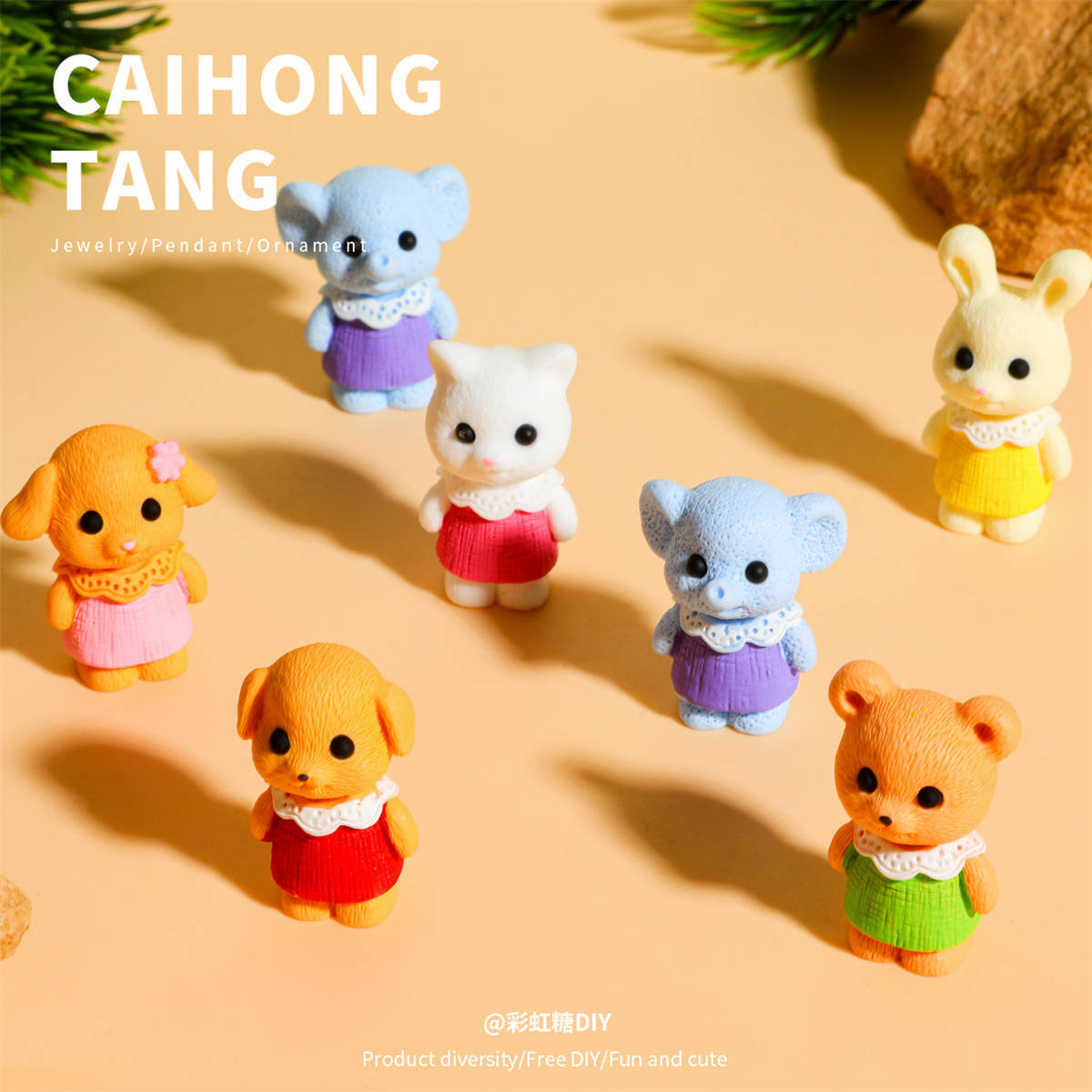 3D Cute Solid Color Forest Animal Family Figures Resin Cartoon DIY Car Interior Decoration Ornaments Accessories Wholesale