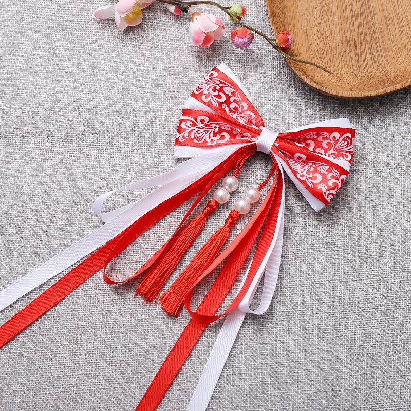 FJ100-4#Chinese red double bow hair clip