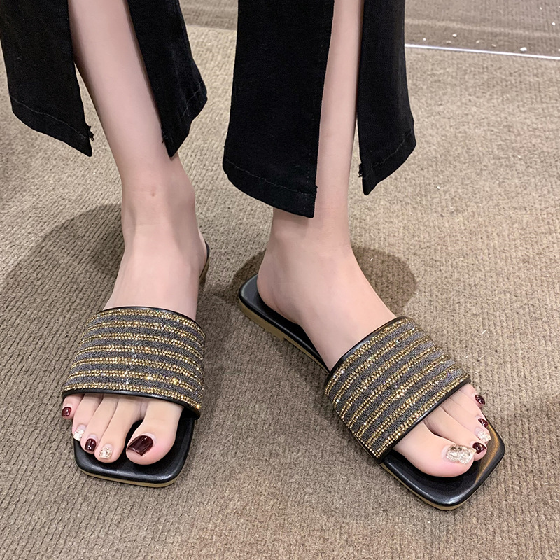 Damen Strass Hausschuhe Elegante Glitzer Pantoletten Für Sommer_voghion.com