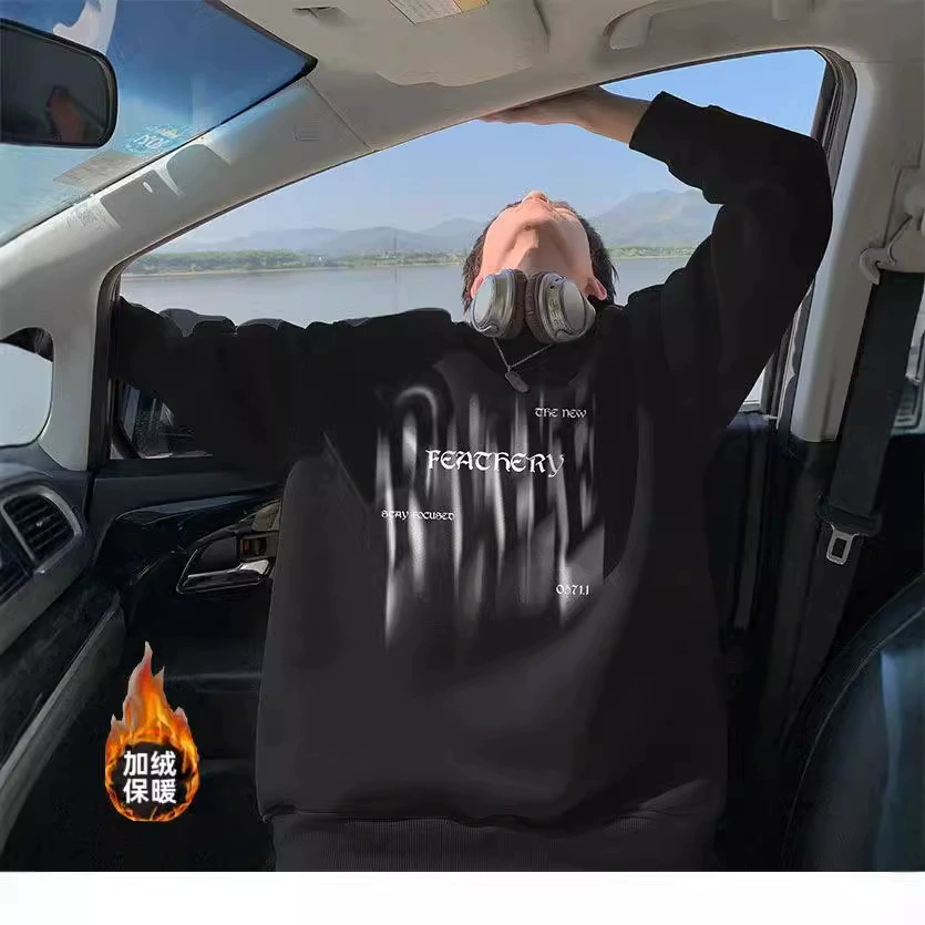 Осенний и зимний новый круглый воротник с плюшевым свитер мужской размытый свитер свободный повседневный без шапки свитер для мальчиков