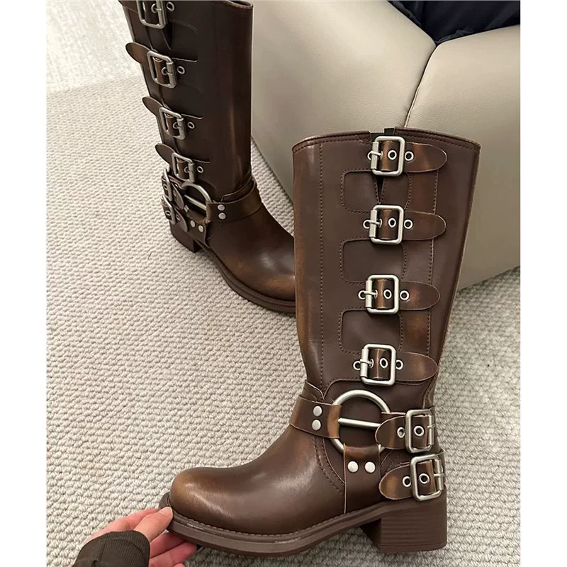 Demi-season denim high boots
