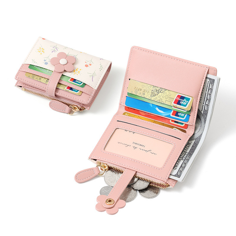 韓国風インショートレディース財布学生かわいい花と植物PUレザーコインカードホルダー財布財布|undefined