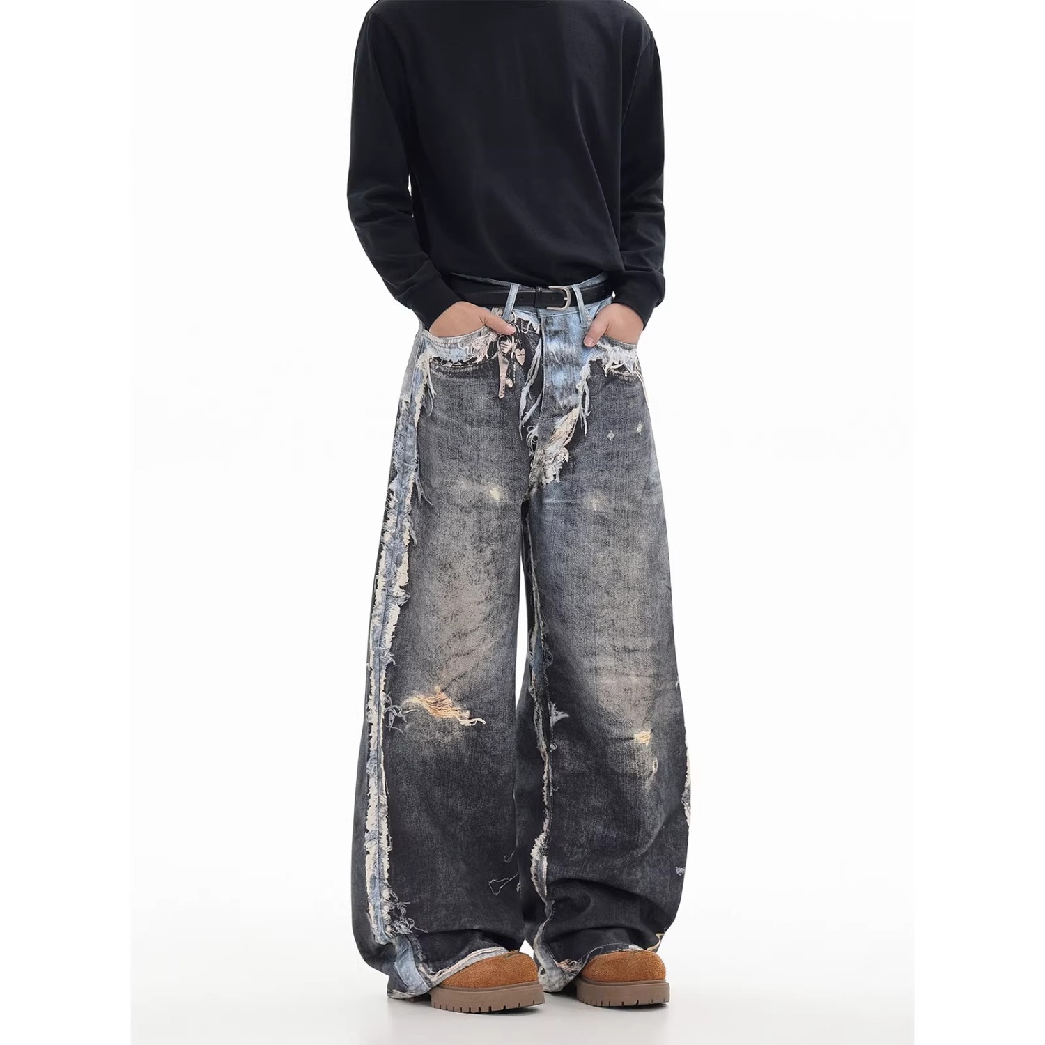 Unisex Distressed Denim Jeans 3D Printed Japanese Streetwear Style Long Pants for Men And Women_mkmklike.com
