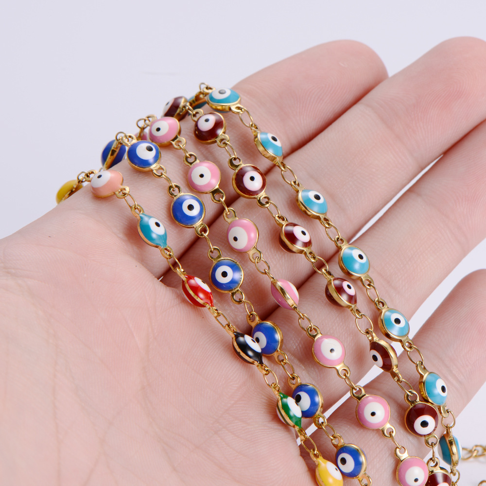 Ethnic Style Eye Stainless Steel Bracelets Necklace Patchwork Enamel Gold Plated Stainless Steel Bracelets display picture 4