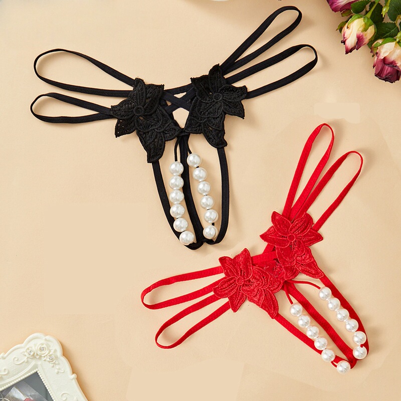 Double-Row Bead Panties, Feminine Thong, Large Size One-String Pearl T-Pants, Low-Waist Bikini Three-Point Intimates