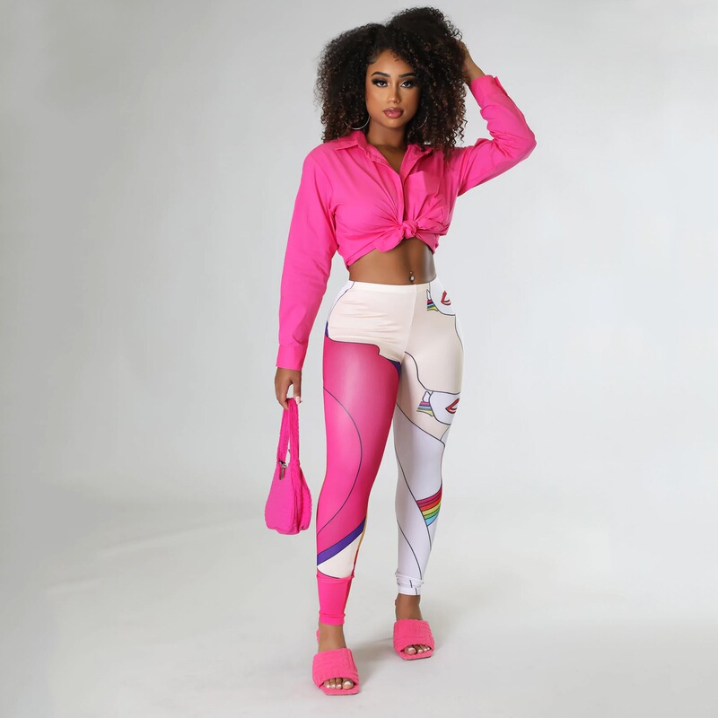 Special clearance! No return! Cross-border European and American Women's Fashion Sexy Tight Sports Casual Printed Trousers
