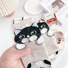 Children's crew socks for spring and autumn, Korean cute cartoon cat designer style, college style, Zhuji women's socks wholesale