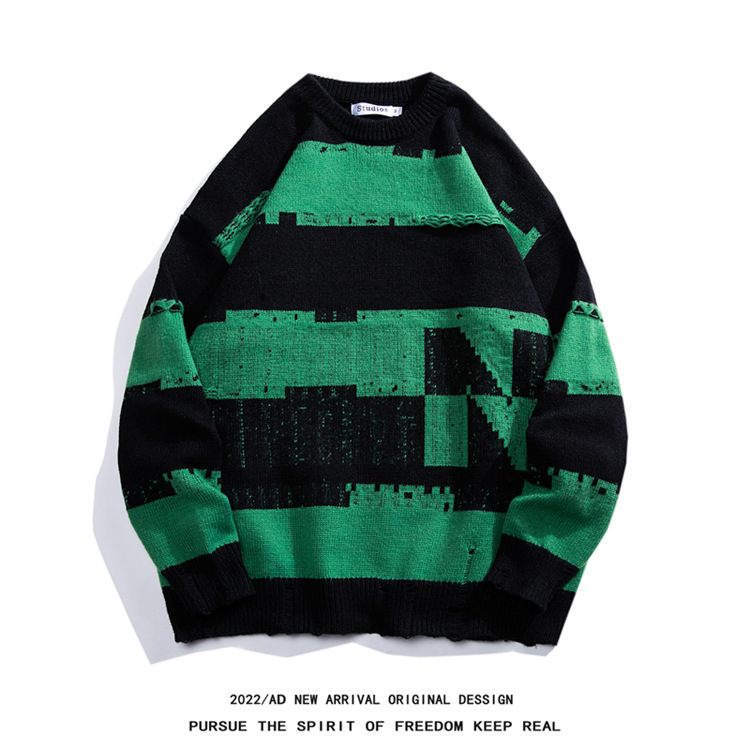 Men's Clothing Men's Oversized Knit Sweater - Trendy Unisex Casual Pullover With Stylish Jacquard Design, Comfortable Loose Fit For Autumn & Winter​_viptrois.com