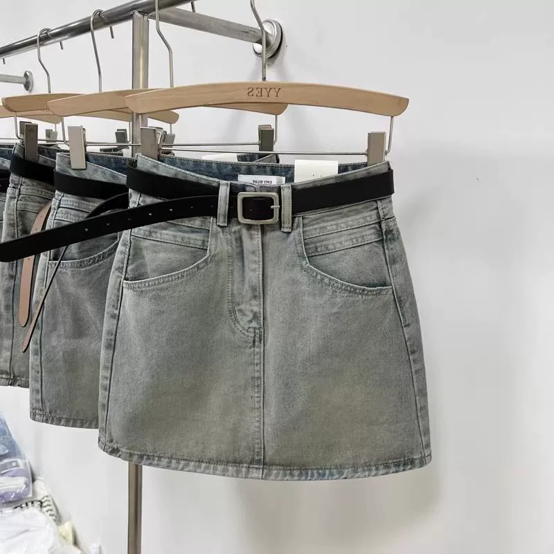 Джинсовая юбка в ретро стиле для женщин, весна-осень 2025, новая, высокая талия, скрывающая фигуру, сексуальная, А-силуэта, короткая