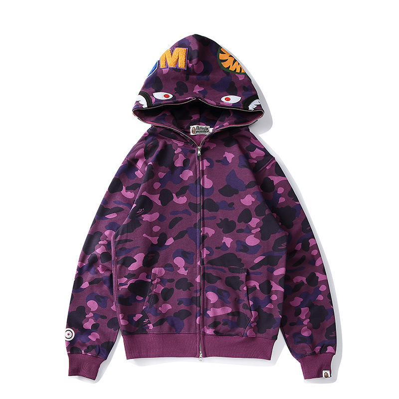 2025 [健康布] 3D デジタル印刷 Bape ブランド シャークヘッド スウェットシャツ メンズ カップル ジッパー カーディガン ベルト付き|undefined